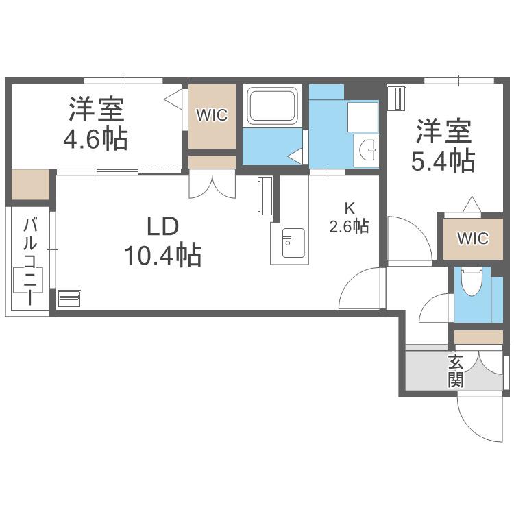 ALPHA GRANDE札幌南4条(2LDK/2階)の間取り写真