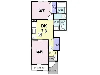 ファシネイション春日2(2DK/1階)の間取り写真