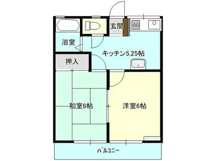 グリーンヒルB棟(2K/1階)の間取り写真