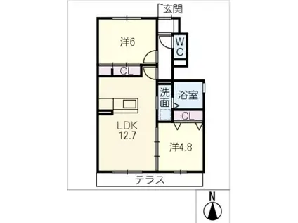 サン・フェリーチェB棟(2LDK/1階)の間取り写真