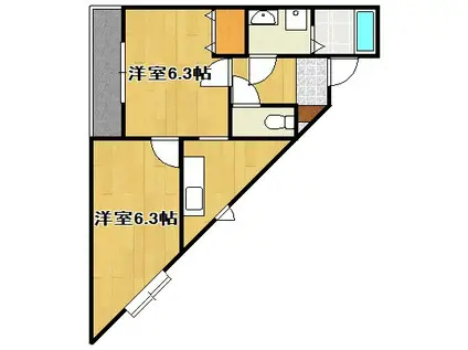 野中第6マンション(2K/3階)の間取り写真