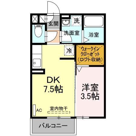 エスプワール城之内(1DK/2階)の間取り写真