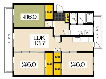 KSB SATSUKIGAOKA II(3LDK/2階)の間取り写真