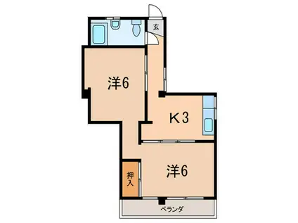 三麺マンション(2K/2階)の間取り写真