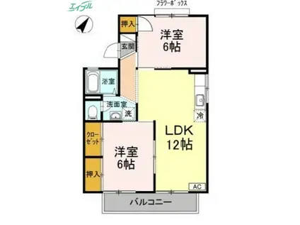 ハイツNINOWARI A棟(2LDK/2階)の間取り写真