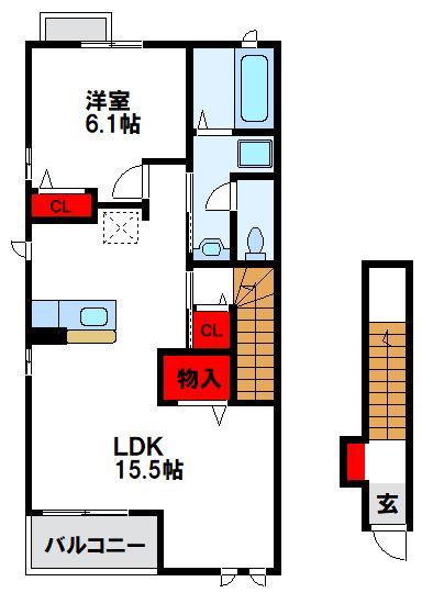 ユニットロル手光 B(1LDK/2階)の間取り写真
