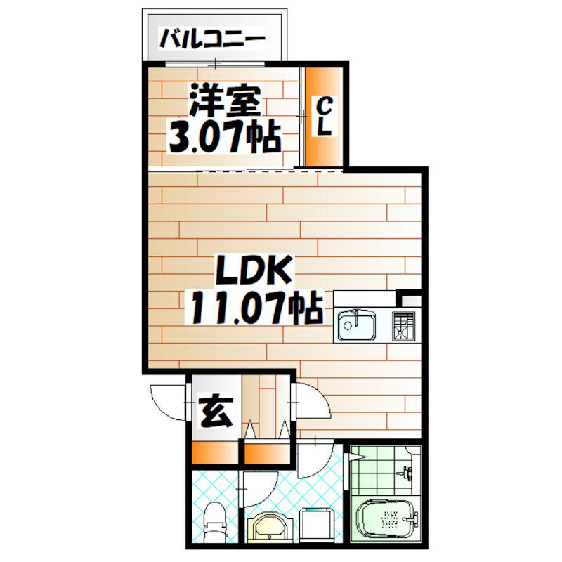 BRAVE BASE三萩野(1LDK/3階)の間取り写真