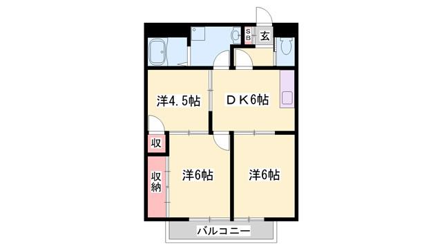 エスポワール砥堀(3DK/2階)の間取り写真