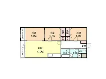 富山地鉄富山港線 粟島駅 徒歩20分 3階建 築24年(3LDK/3階)の間取り写真