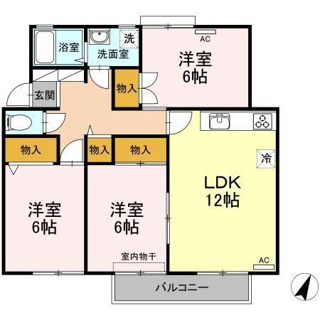 メゾン・ド・リヴェール(3LDK/2階)の間取り写真