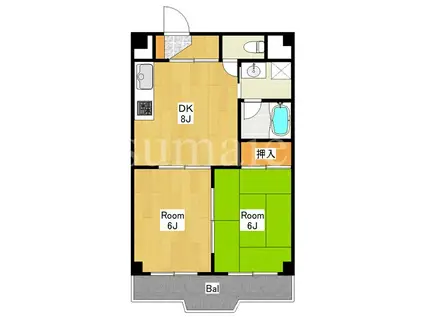 スカイハイツ・カマクラ(2DK/3階)の間取り写真