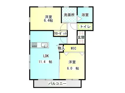 ルミエールカミヤ(2LDK/1階)の間取り写真