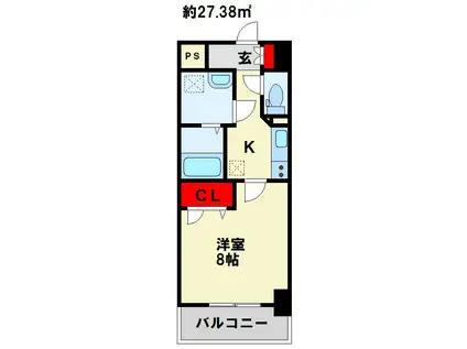 グランハイアット(1K/2階)の間取り写真