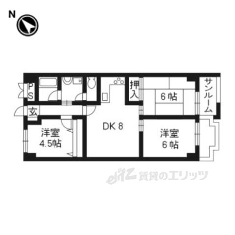 カストルム洛北(3DK/7階)の間取り写真