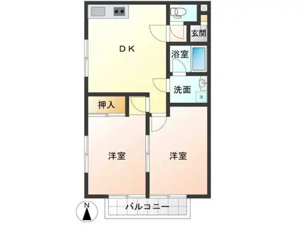 クリオコート西府II(2DK/1階)の間取り写真