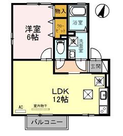 リビングタウン魚住 B棟(1LDK/1階)の間取り写真