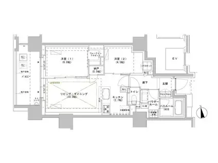 パークスフィア牛込神楽坂(2LDK/9階)の間取り写真