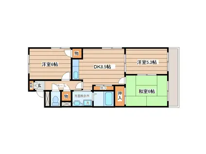 ハイブリッドレジデンスVII(3DK/2階)の間取り写真