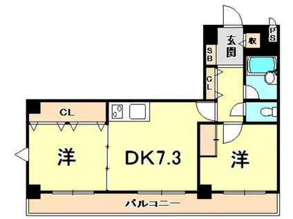 イトーピア三宮アーバンステージ(2DK/4階)の間取り写真