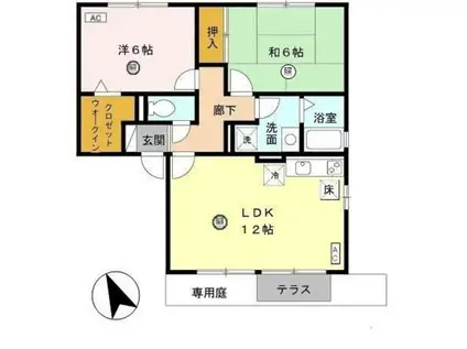 ボナールB棟(2LDK/1階)の間取り写真