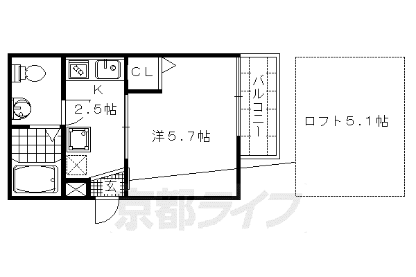 ロフティ四条大宮(1K/2階)の間取り写真