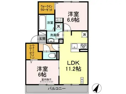 プレジボヌール弥永(2LDK/2階)の間取り写真