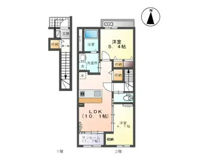 クレスト蓮(2LDK/2階)の間取り写真