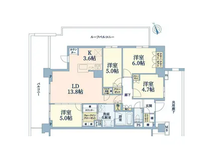 プラウド向ヶ丘遊園(4LDK/4階)の間取り写真