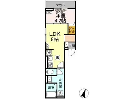 ディールーム万町2(1LDK/1階)の間取り写真