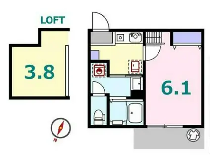 シュガール御所山TWO(1K/2階)の間取り写真