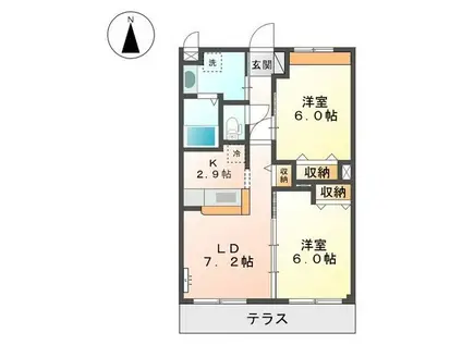 ディアコートM 3(2LDK/1階)の間取り写真
