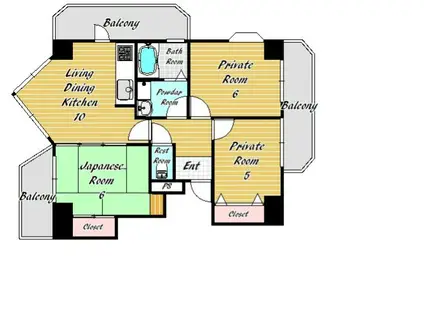 ル・パレ須磨(2LDK/13階)の間取り写真