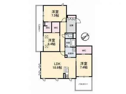 ＪＲ境線 富士見町駅(鳥取) 徒歩25分 3階建 築11年(3LDK/2階)の間取り写真