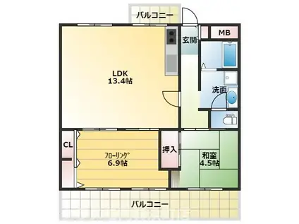 エルセレーノ古川橋(2LDK/4階)の間取り写真