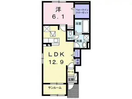 プリティハウス若津 I(1LDK/1階)の間取り写真