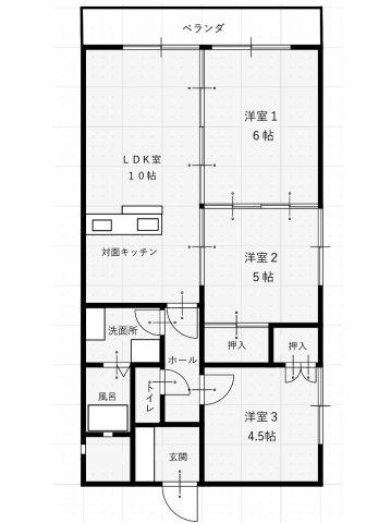 ミリオンプラザ(3LDK/3階)の間取り写真