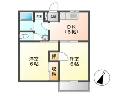 メゾンピュアコート A棟(2DK/1階)の間取り写真