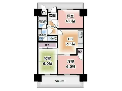 ルミウス常盤通(3DK/8階)の間取り写真