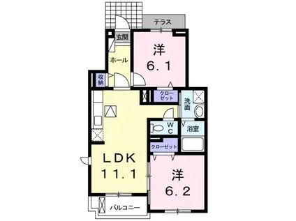 アルドールD(2LDK/1階)の間取り写真