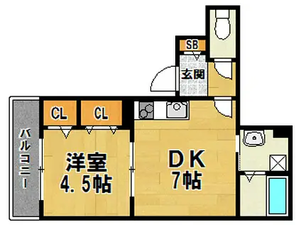 クリエオーレ福駅前(1DK/1階)の間取り写真