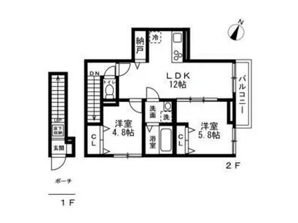 練馬区北町1丁目(2LDK/2階)の間取り写真