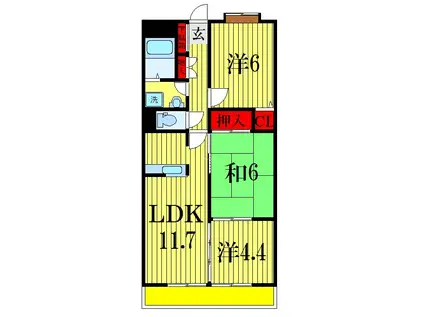 グランドゥールレジデンス田園(3LDK/3階)の間取り写真