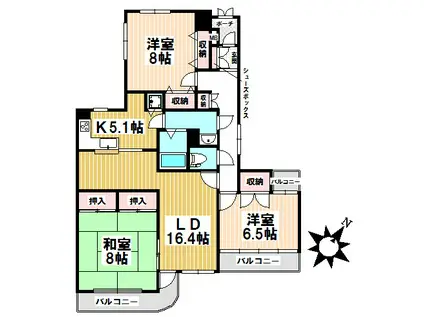 パルナス岳見町(3LDK/1階)の間取り写真