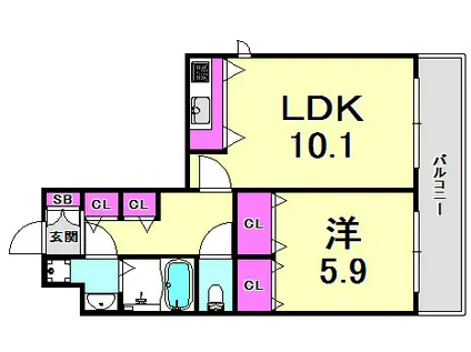 シャルマンフジ神戸芦原通(1LDK/3階)の間取り写真