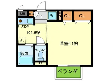 パセオミフネ(1K/1階)の間取り写真