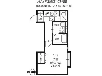 レピュア池袋西(1K/1階)の間取り写真
