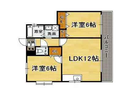 ハッピーエステートモア雑餉隈A棟(2LDK/1階)の間取り写真