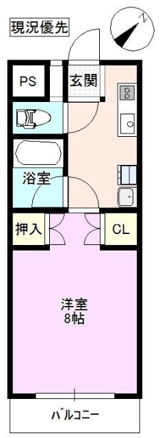 ラ・ヴィアンローズII(1K/4階)の間取り写真