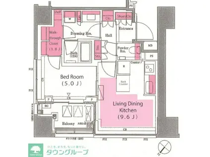 パークタワー高輪(1LDK/6階)の間取り写真