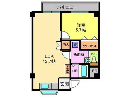 開花エレガンス(1LDK/2階)の間取り写真